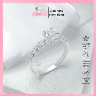 Nhẫn nữ đá cao viền dày đính đá nhỏ MAINOMI mã kèm quà tặng hoạ tiết xoắn nhẹ nhàng