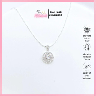 Dây chuyền nữ kim tuyến mặt đá tròn bạc ta nhỏ xinh xắn MAINOMI