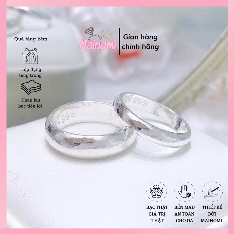 Nhẫn trơn bạc ta s99 MAINOMI bạc đẹp nam nữ đều đeo được. Đeo thời trang hoặc đánh cảm mạo