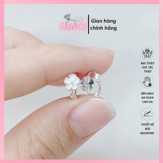Bông tai hoa bạc trẻ em siêu xinh, dáng tròn chốt bấm bật Mainomi Shop Bạc Xinh