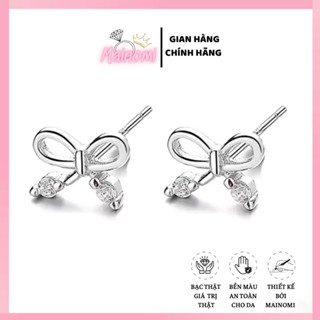 Bông tai nhỏ 2 đá nơ xinh xắn chuẩn bạc Mainomi Shop Bạc Xinh