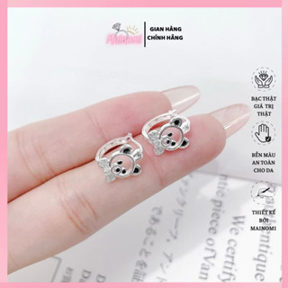 Bông tai bấm tròn gấu nhỏ bạc ta MAINOMI dễ thương xinh xắn