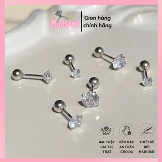  Bông tai nụ đá chốt ren MAINOMI chuẩn bạc cá tính có tách lẻ 1 chiếc 