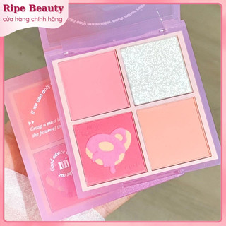  Phấn Má Hồng XIXI 4 Màu Có Nhũ Sáng Hightlight Tông Lì Trang Điểm Tự Nhiên 