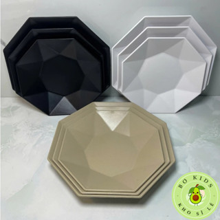 Đĩa kim cương 3 size, đĩa nhựa phíp Việt Nhật đựng đồ ăn cho nhà hàng quán ăn, sang trọng, đẹp mắt