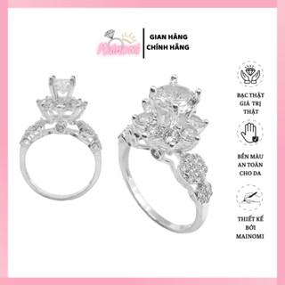 Nhẫn bạc ta công chúa đài cao viền 2 bông hoa MAINOMI xinh xắn