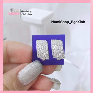 Bông tai bấm bật full đá hình thoi sang xịn chuẩn bạc Mainomi Shop Bạc Xinh