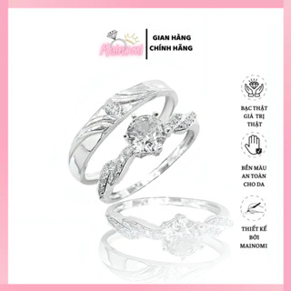  Nhẫn đôi bạc ta chéo cánh tiên MAINOMI lấp lánh sang xịn 