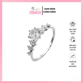 Nhẫn nữ bạc ta viền đá xếp đá chủ 6ly xinh xắn chuẩn bạc MAINOMI