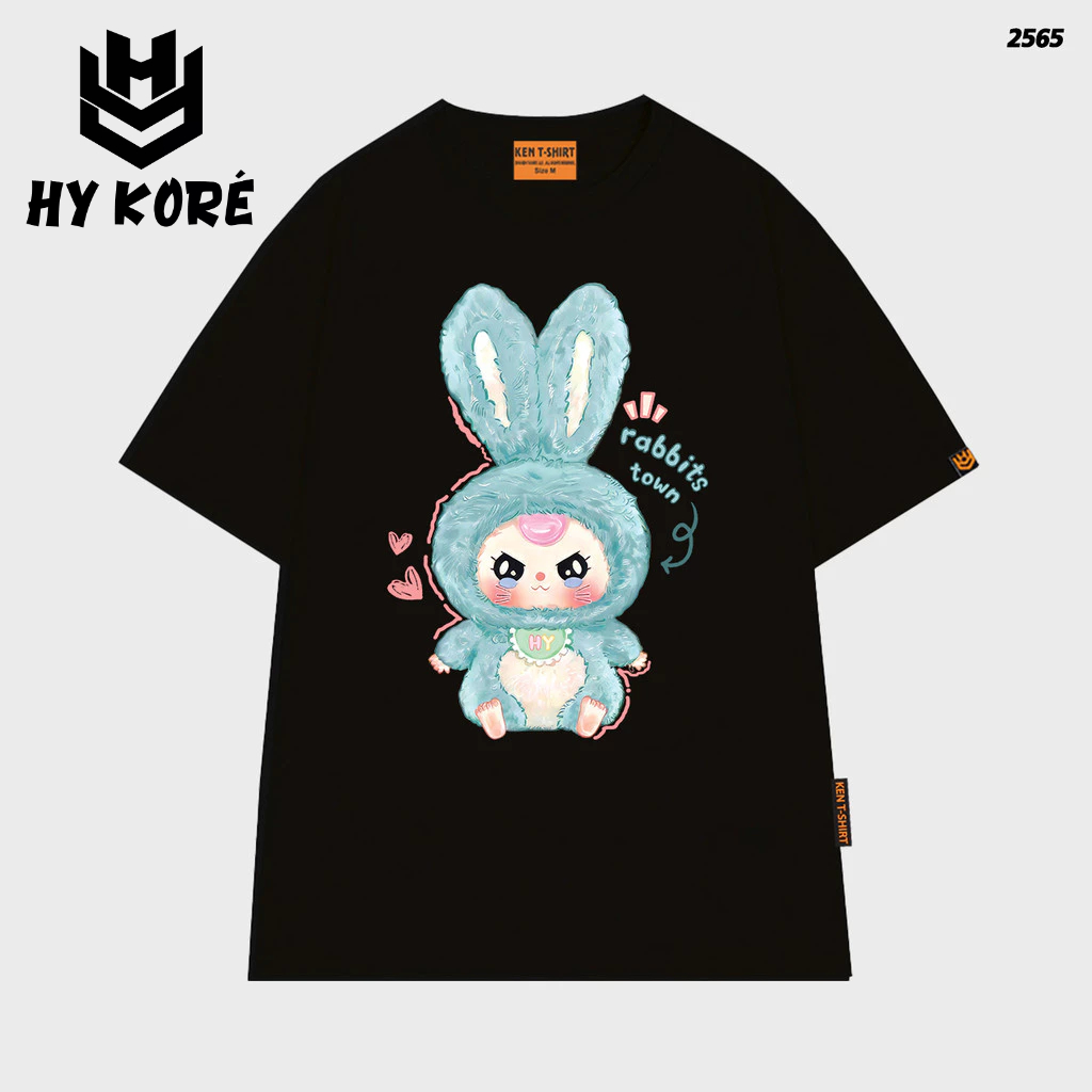 Áo thun Babythree HY KOREA Rabbit Town 2565 Vải cotton 75% Phom Rộng Tay Lỡ Dễ Thương.