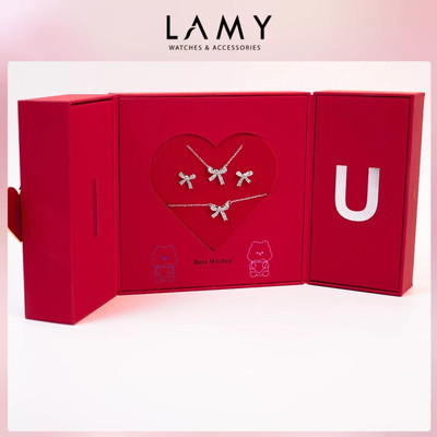Gift set quà tặng tình yêu I LOVE U - Bộ trang sức LAMY Dây chuyền, khuyên tai và lắc tay - Hộp đựng trang sức 7010