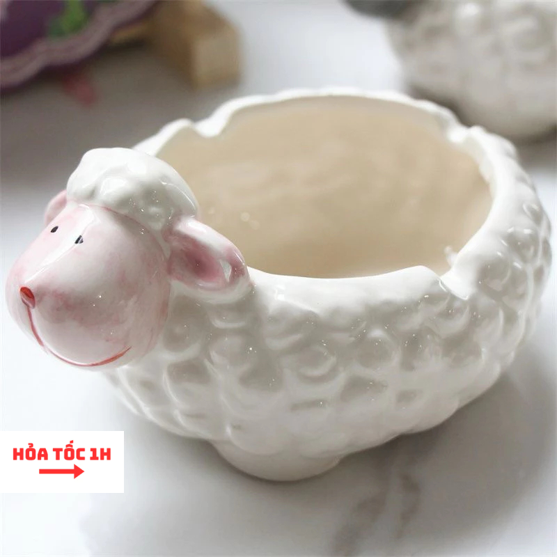 Gạt tàn hình chú cừu bằng gốm dễ thương, gạt tàn cừu hoạt hình