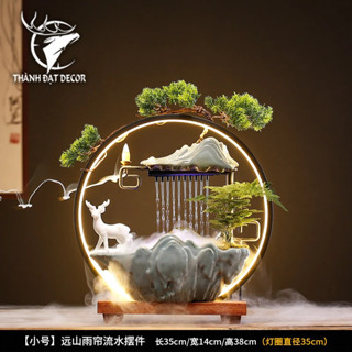 Thác nước phong thủy size 38cm , thác khói trầm hương có đài phun nước tự động kèm đèn LED Quà Tặng