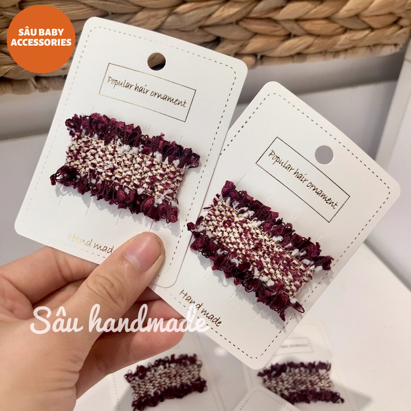 Kẹp bấm vải Tweed handmade cho bé