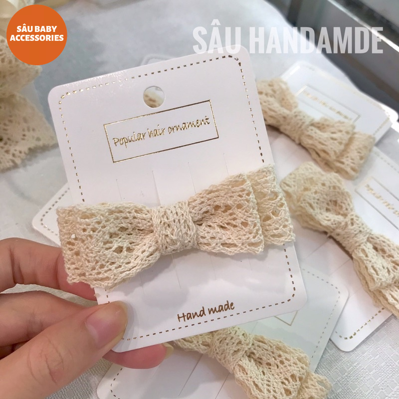 Kẹp tóc nơ ren handmade Hàn Quốc