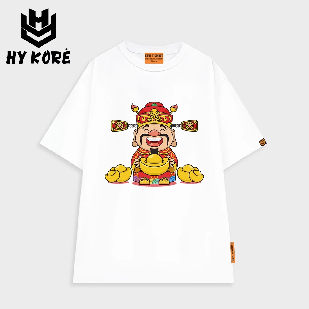 Áo thun Tết Phom Rộng Tay Lỡ HY KOREA Thần Tài 2450 Vải cotton 75% Unisex.