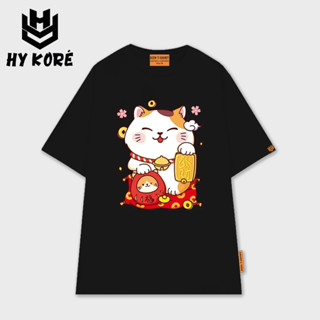  Áo thun Tết Phom Rộng Tay Lỡ HY KOREA Mèo Thần Tài 2442 Vải cotton 75% Unisex. 