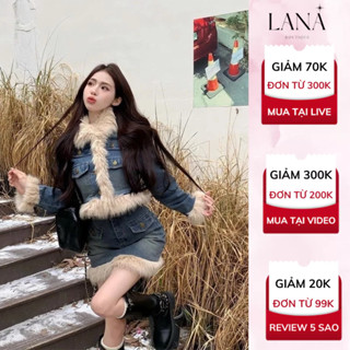 Set Đồ Jean Nữ Phối Lông Lana Boutique Áo Khoác Bò Phôi Lông Phối Chân Váy Có Lót Trong Hẹn Hò Dạo Phố Sang Chảnh