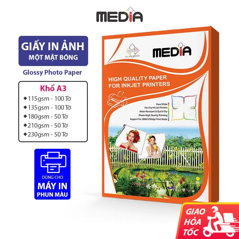 Giấy in ảnh A3 Media 1 mặt bóng giấy ảnh 30x42 giấy in media màu glossy photo paper giấy in bóng A3