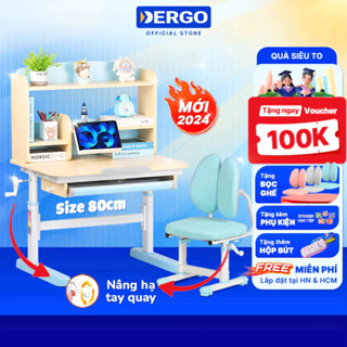 Bộ Bàn Học Chống Gù Chống Cận DERGO iSmart Q80 - C2D Bàn Ghế Nâng Hạ Tay Quay Cho Bé