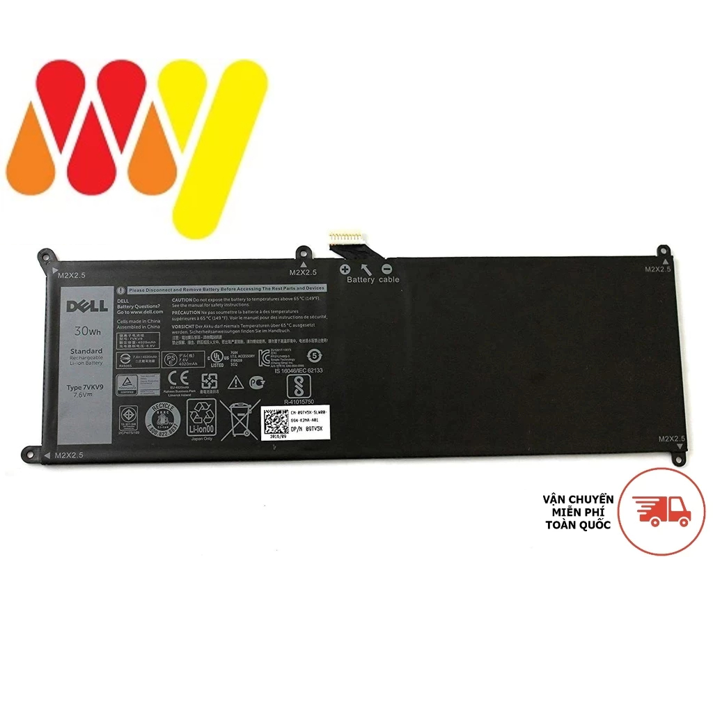 Pin Laptop Dell 7VKV9 9TV5X 09TV5X Battery for Dell XPS 12 9250 Latitude 12 7275 V55D0 30Wh NEW ZIN