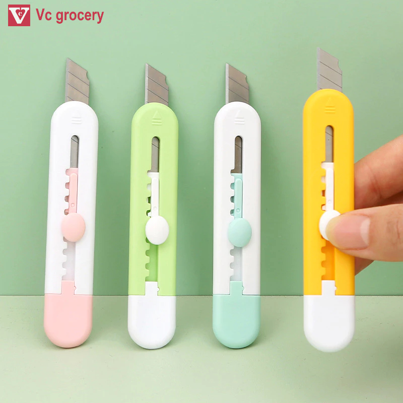 Set 2 Màu Sắc Tiện Ích Dao Mini Hoạt Hình Dễ Thương Dao Cắt Giấy Tháo Gói Chuyển Phát Nhanh Dao Dụng Cụ