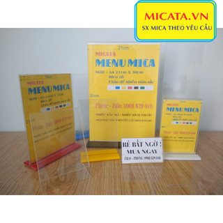MENU MICA A6 A5 A4 10X20 CM ĐẾ LÙA ok
