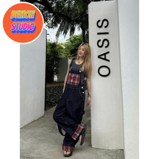 Quần yếm denim nối kẻ sọc nguyên bản theo xu hướng quốc gia quần ống rộng đường phố nam nữ với thiết kế caro