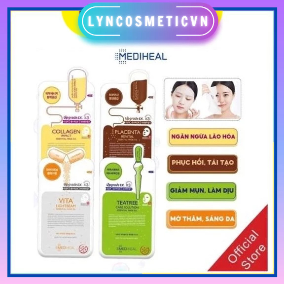 Mặt Nạ Miếng Phục Hồi Da Mediheal Essential Mask REX (Teatree, Collagen, Lightbeam, Placenta, Watermide)