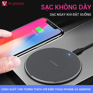 [Voucher & Dịch vụ]  Đế sạc nhanh không dây hình tròn 10W hợp kim nhôm cho Iphone và Samsung