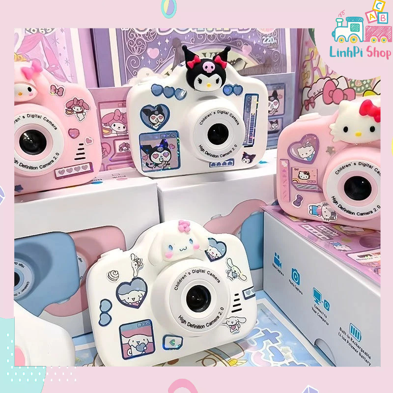 Máy Ảnh trẻ em  kỹ thuật số Mini Camera kép 2000W Pixel độ phân giải cao  Kuromi Cinnamoroll Melody 