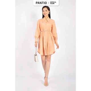  BDC92761 - Đầm dạo phố vải thô dáng suông cổ đức đầu nhọn nẹp tay xếp bèo - PANTIO 