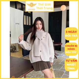 Áo Khoác Dạ Ép Lông Cừu Mềm Mại Kèm Khăn Quàng Cổ Tháo Rời GOSS GA1541 Áo Dạ Nữ Tone Màu Vintage Dễ Phối Đồ