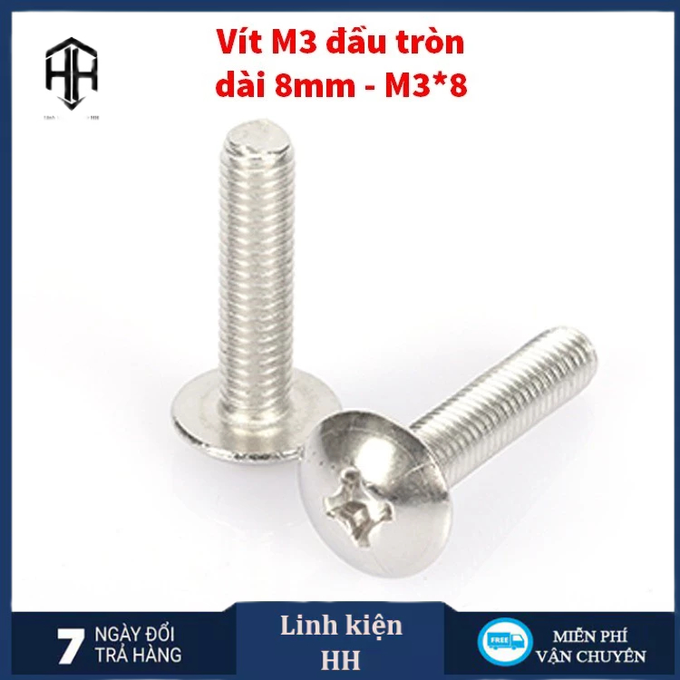 [Túi 10 Cặp Ốc + Vít M3] Ốc Vít M3 Chữ Thập - Vít M3 đầu tròn dài 5mm/8mm, Đai Ốc Lục Giác M3 - đườn