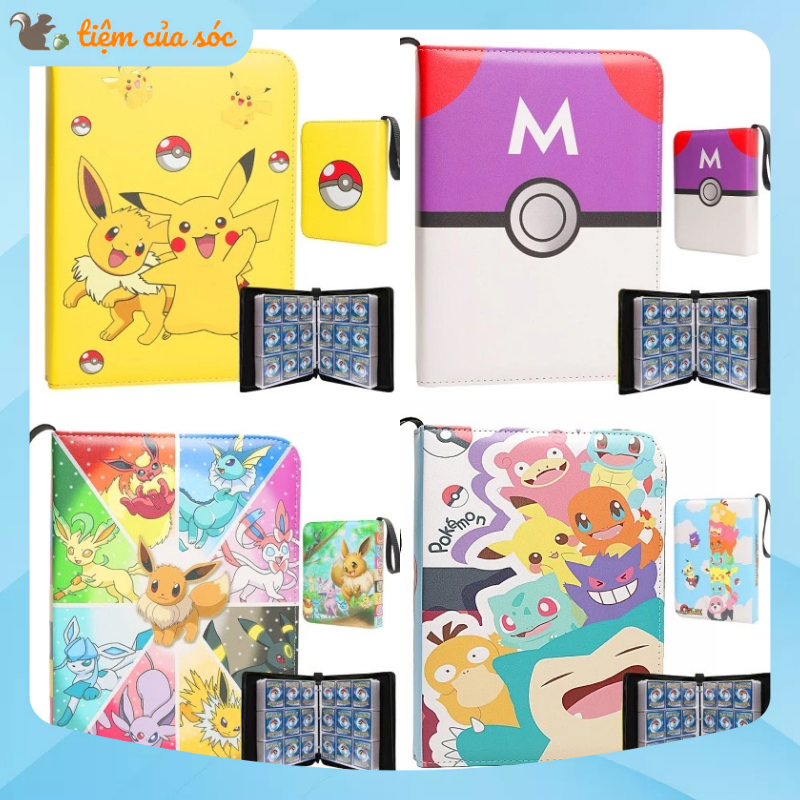Album đựng thẻ bài, sổ đựng card bằng da cao cấp kích thước 3x3 900 thẻ card binder pokemon onepiece