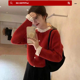 Áo cardigan lông thỏ Sherry cúc ngọc, Áo khoác len dáng ngắn thời trang tết và noel