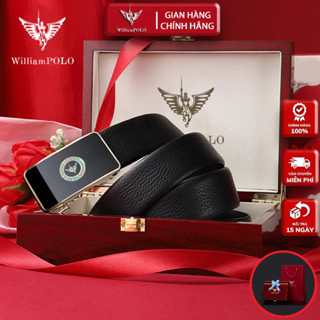 Thắt Lưng Nam Hàng Hiệu WilliamPOLO, Dây Nịt Nam Da Bò Luồn Trong Cao Cấp WP7920 Hộp Gỗ làm quà tặng