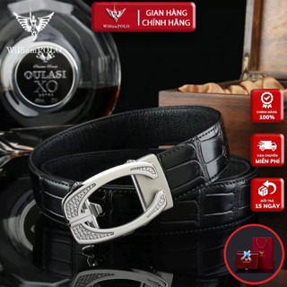 Thắt Lưng Nam Da Cá Sấu Thật 100%, Khóa Hợp Kim Nguyên Khối Cao Cấp Hàng Hiệu WilliamPOLO, Dây Nịt Nam WP7914 Hộp Gỗ