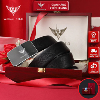 Thắt Lưng Nam Hàng Hiệu WilliamPOLO, Dây Nịt Nam Da Bò 100% Luồn Trong Cao Cấp 7919 Hộp Gỗ Quà tặng