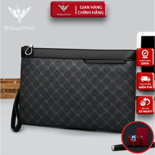 Ví Cầm Tay Nam Da Bò, Clutch Nam Hàng Hiệu WilliamPoLo Túi kẹp nách nam Cao Cấp size 27cm