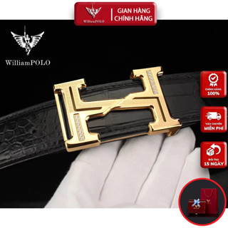 Thắt Lưng Nam Da Cá Sấu Thật 100%, Dây Nịt Cao Cấp Hàng Hiệu WilliamPOLO khóa cài WP7929 Hộp Gỗ