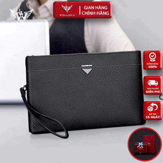 Ví Cầm Tay Nam Da Bò, Clutch Nam Hàng Hiệu WilliamPoLo Túi kẹp nách nam Cao Cấp WLC20 size 27cm