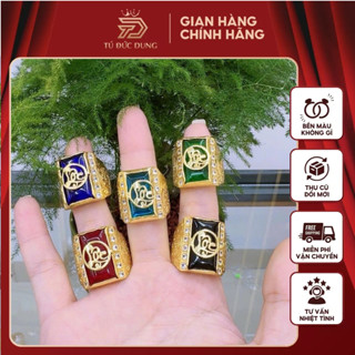 Nhẫn Nam Đính Đá Phong Thuỷ Đúc Chữ Lộc, Thiết Kế Sang Trọng, Đồng Đỏ Nguyên Chất Lắc Kê 18K Phủ Nano Bền Màu