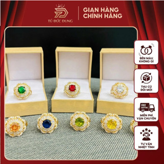 Nhẫn Nữ Mặt Hoa Đính Đá Hột Chủ Màu Phong Thuỷ, Thiết Kế Tinh Tế, Sang Trọng, Đi Chơi Đi Sự Kiện