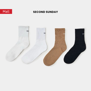 [COMBO 4] Tất Vớ Kẻ Cổ Cao Second Sunday Basic Color Logo SA09