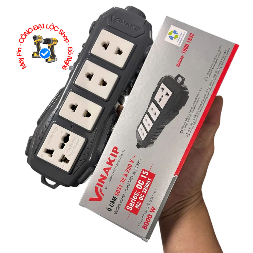 Ổ cắm chịu tải 8000W Vinakip , Ổ cắm điện công nghiệp chống cháy 4 lỗ cắm