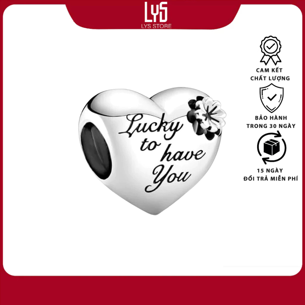 Charm Bạc Lys trái tim Lucky to have you Heart & Clover 1169 - Charm Bạc S925 cao cấp