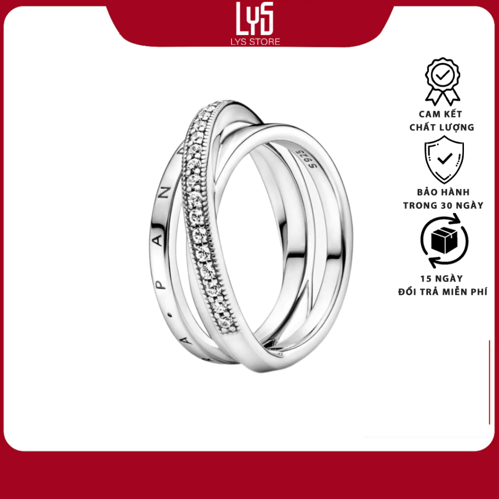 Nhẫn bạc nữ Lys  Crossover Pavé Triple Band Ring Fullbox 8055SV - Nhẫn Bạc Nữ S925 ALE