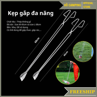 Kẹp Gắp Rác Dã Ngoại Chất Liệu Thép Không Gỉ Tiện Lợi, Kẹp Gắp Than Nướng BBQ Cắm Trại, Camping