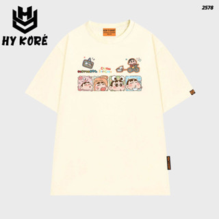 Áo thun HY KOREA Crayon Shinchan 2578 Vải cotton 75% Phom Rộng Tay Lỡ Cá Tính.